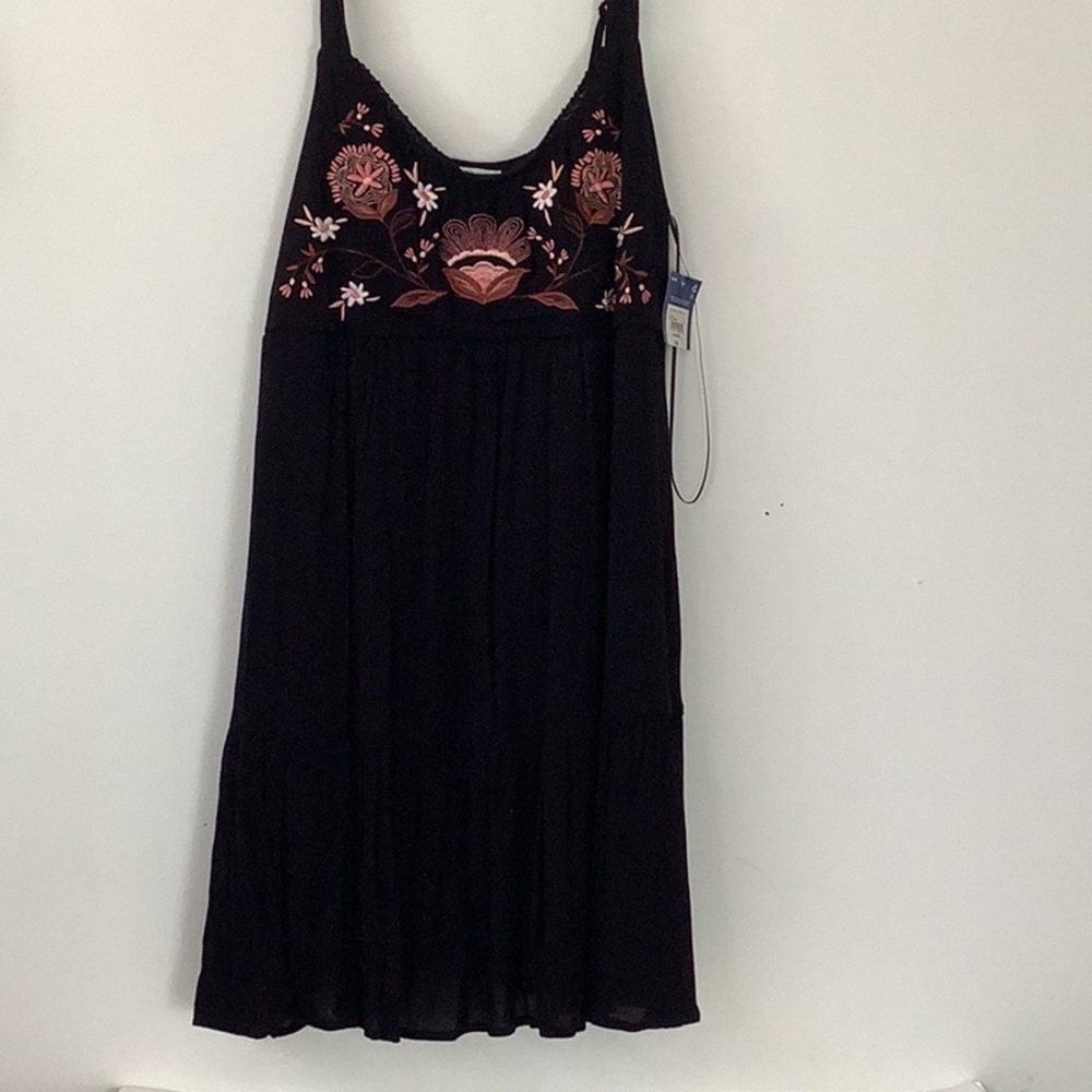 Arizona Black Lined Dress Floral Embroidery, Beach Cover Up Western Casual Party